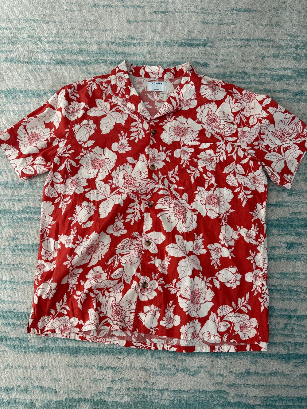 Old Navy Red Floral Short-Sleeve Camp Shirt